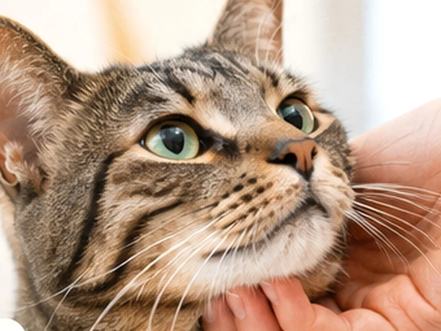 Close view of an alert cat's face, eyes, and ears