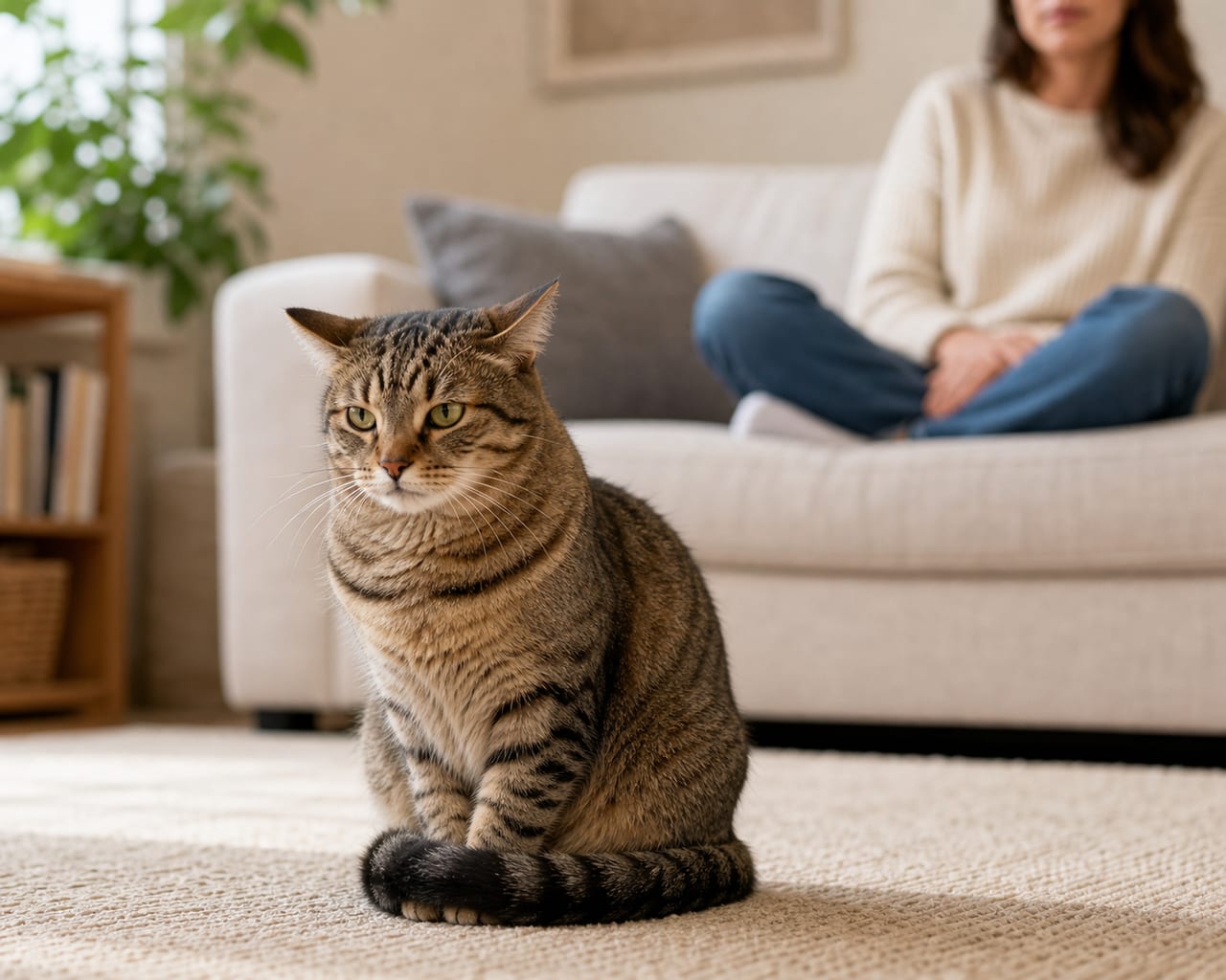 A tense cat sitting still