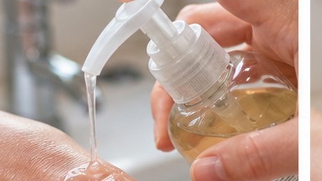 Liquid soap being added to a small wound before washing